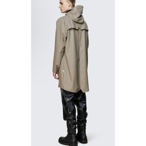 RAINS Brand Unisex Sz Large Classic Taupe Long Waterproof Rain Jacket Snap Front